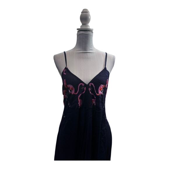 World Market Navy Blue Flamingo Handkerchief Asymmetrical Dress Size S/M - Picture 2 of 6